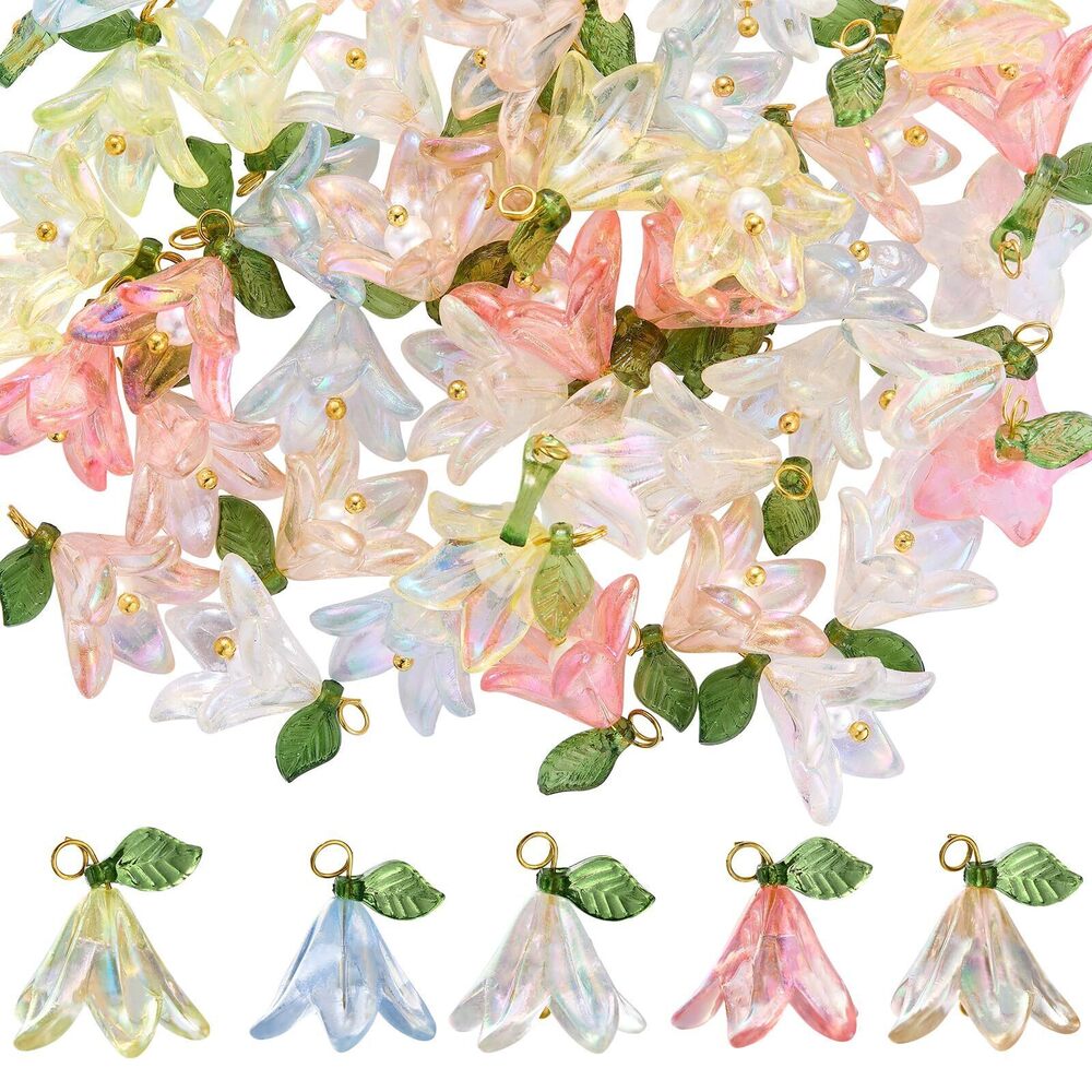 2984 60 Pcs 5 Colors Flower Charms for Jewelry Making Bulk Small Cute